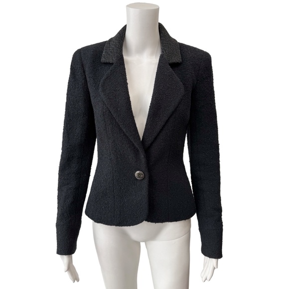Chanel Black Tweed Textured Polka Dot Blazer Jacket sz 2/36 - Picture 1 of 14